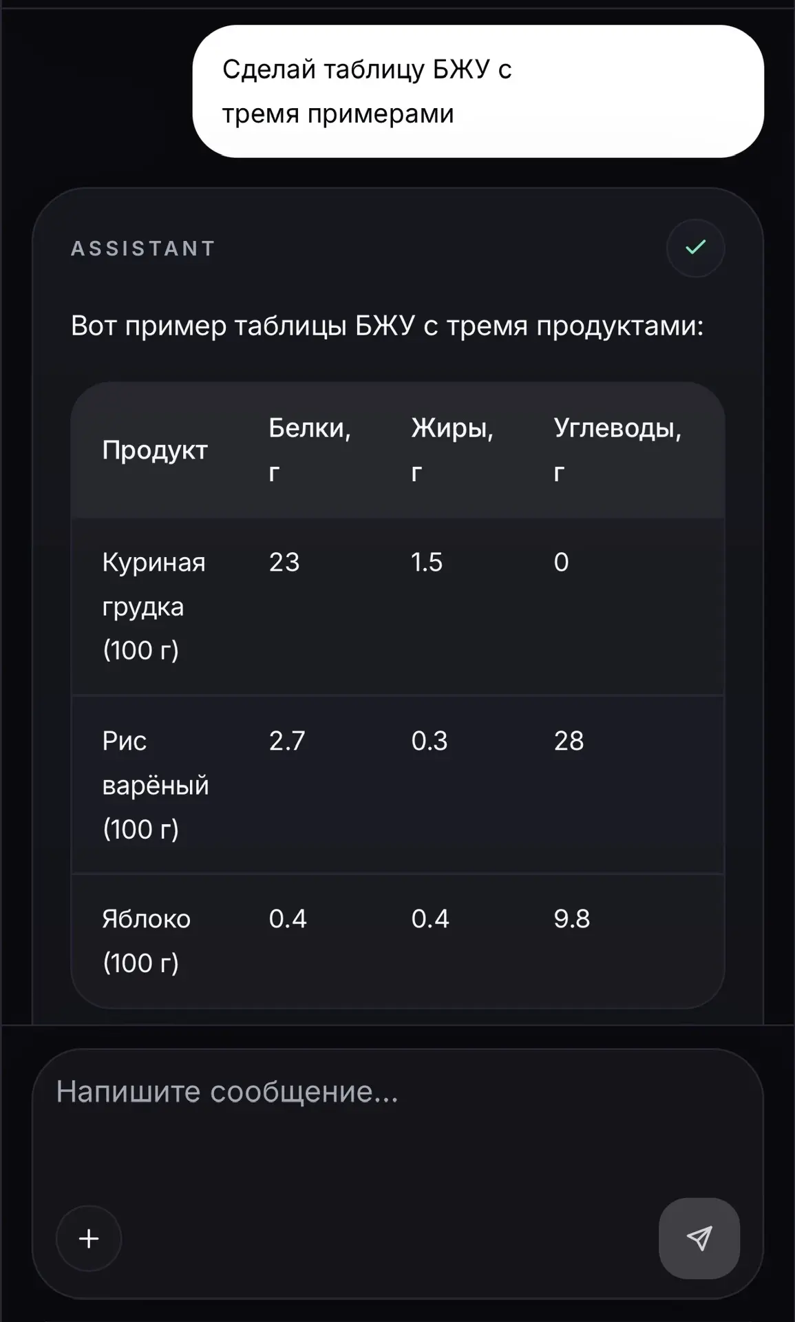 Структурированный ответ с таблицей